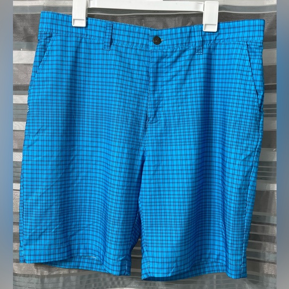Adidas Ultimate 365 Stretch Golf Shorts Blue Plaid Casual NWOT - Picture 1 of 11